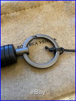 BOTTEGA VENETA Intrecciato Loop Key Chain Black Leather Dark Toned Ring