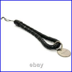 BOTTEGA VENETA Intrecciato key chain charm mobile phone strap black leather Auth