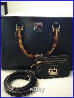 BeautifulDooney and Bourke black leather tote purse wth Coin Purse keychain