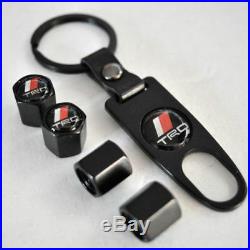 Black CAR Wheel Tyre Tire Valves Dust Stems Air Caps + Keychain TRD Logo Emblem