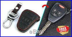 Black Leather Car Remote Key Cover For Jeep Wrangler Compass Commander Cherokee