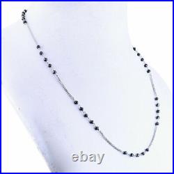Black Natural Diamond 925 Silver Chain Necklace Faceted Beads gift Certified