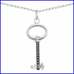 Black & White Natural Diamond Accent Key Pendant With18 Chain 925 Sterling Silver