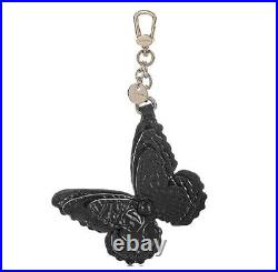 Brahmin Black Leather Butterfly Melbourne Key Chain Fob Tassel Bag Purse Charm