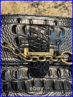 Brahmin Mimosa Black Gray Metallic Croc Embossed Leather Crossbody Bag Chain Lkn