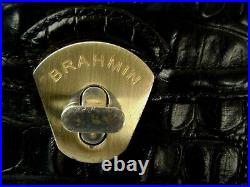 Brahmin Rare Euc Black Melbourne Croc Embsd Leather Crossbody Chain Strap Vtg