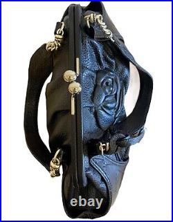 Brighton Masterpiece Rosine Black 3D Rose 11x8x4 Kiss Lock Chain Strap Handbag