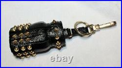 Burberry Black Gold Studded Leather Tassel Charm FOB Keychain 7 long w Box