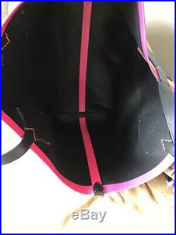 Burberry Black/Neon Pink Canvas And Leather Reversible Tote With Keychain