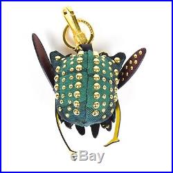 Burberry Owl Bag Charm Key Chain Leather Studded Green Gold Black