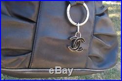 CC Logos Bag Charm Keychain Fob Hang Tag Black Enamel & Silver Tone Metal