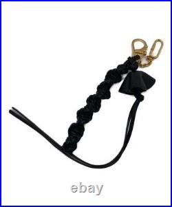 CELINE Bag Charm Key Ring Key Chain Leather Black Gold Ladies Used