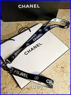 CHANEL Authentic Black Lanyard with detachable Key Holder High Fashion