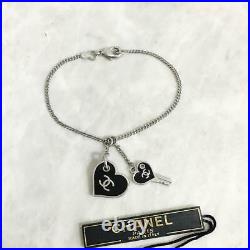 CHANEL BRACELET Silver Chain Silver Black Heart Key CC Logo Charm 07P Authentic