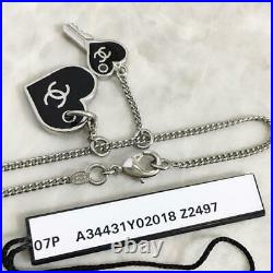 CHANEL BRACELET Silver Chain Silver Black Heart Key CC Logo Charm 07P Authentic
