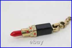 CHANEL Bag Charm Key Chain Rhinestone Lipstick CC Logo Black Gold Red 04A Auth