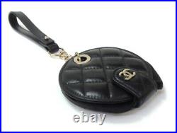 CHANEL Bag Charm Name Tag Black Matelasse Round CC COCO authentic