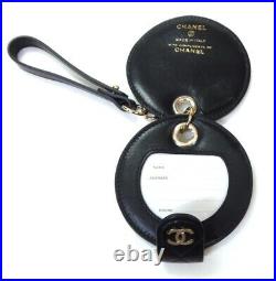 CHANEL Bag Charm Name Tag Black Matelasse Round CC COCO authentic