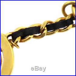 CHANEL CC Key Ring Gold Chain Black Leather Vintage 94A France Authentic #U711 W