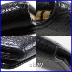 CHANEL CC Logos Key Case 6 Ring Black Caviar Skin Leather Vintage Auth #H460 M