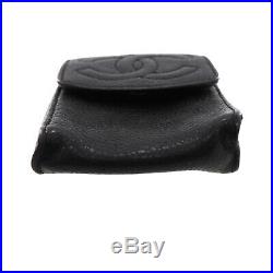 CHANEL CC Logos Multi Case Black Caviar Skin Leather Italy Vintage Auth #FF446 I