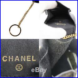 CHANEL CC Logos Multi Case Black Caviar Skin Leather Italy Vintage Auth #FF446 I