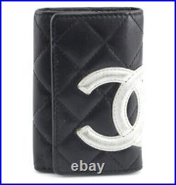 CHANEL Cambon Line Quilted Calf Leather 6 Hooks Key Case Black/Silver #53402