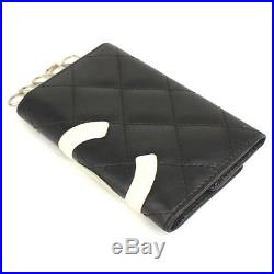 CHANEL Cambon Quilted Matelasse Black Lambskin Leather 6 Hooks Keycase #43253