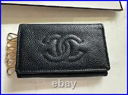 CHANEL Classic Caviar Leather Interlocking CC Logo 6 Key Hooks Holder