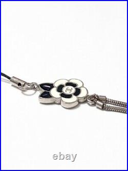 CHANEL Coco Mark Camellia motif Bag Charm Key Chain Black White CC F/S