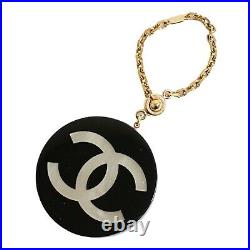 CHANEL Coco Mark Plastic Gold Plated Bag Charm Key Chain Holder Black White CC