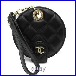 CHANEL ID tag key chain ring holder leather Black Used