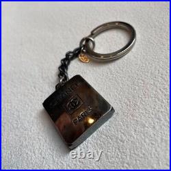 CHANEL Key Ring Holder Bag Charm Pink Black Silver Metal Chain Coco Rare Vintage