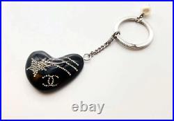 CHANEL Key Ring Key Chain Silver x Black UNUSED WithBox F/S From JAPAN