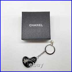 CHANEL Key Ring Key Chain Silver x Black UNUSED WithBox F/S From JAPAN