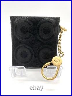 CHANEL Logo Coco Coin Case Key Chain Calf Skin Fur Leather Black