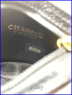 CHANEL Logo Coco Coin Case Key Chain Calf Skin Fur Leather Black