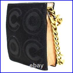 CHANEL Logo Coco Coin Case Key Chain Calf Skin Fur Leather Black France 05MW855