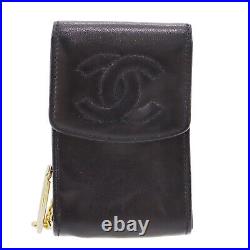 CHANEL Logos Chain Used Multi Mini Case Pouch Black Leather France #AE638 Y