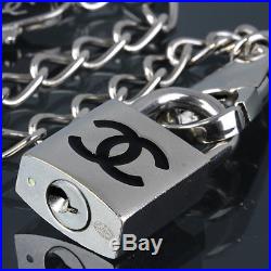 CHANEL Padlock Black CC Mark Silver-tone Cadena and Key Chain Lock Set 07P 42025
