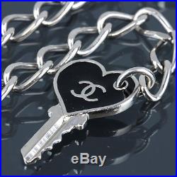 CHANEL Padlock Black CC Mark Silver-tone Cadena and Key Chain Lock Set 07P 42025