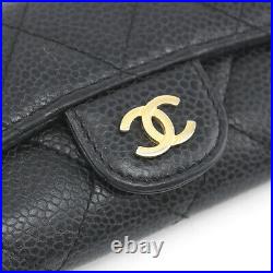 CHANEL Quilted Caviar Skin Leather 6 Hooks Key Case Black/Gold #53366