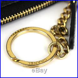 CHANEL Quilted Caviar Skin Leather Zipper Coin Purse with Key Chain Black #43342