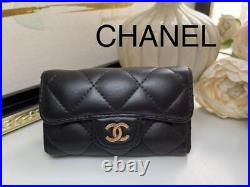 CHANEL Quilted lambskin 6 consecutive key case KeyRing Leather Gold Hardware CC