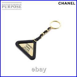 CHANEL Triangle Keyring Key Chain Razor Black Gold 94P Vintage 90145086