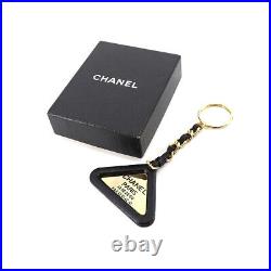 CHANEL Triangle Keyring Key Chain Razor Black Gold 94P Vintage 90145086