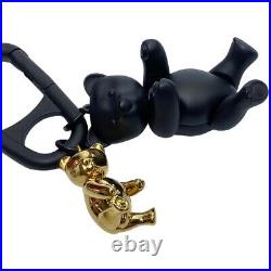 CHRISTIAN DIOR Teddy Bear & Gold Key Ring Key Chain Teddy Bear Bag Charm Black
