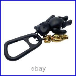 CHRISTIAN DIOR Teddy Bear & Gold Key Ring Key Chain Teddy Bear Bag Charm Black