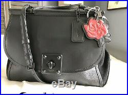 COACH 38389 Drifter Carryall Black Leather Women's Handbag & Keychain Charm