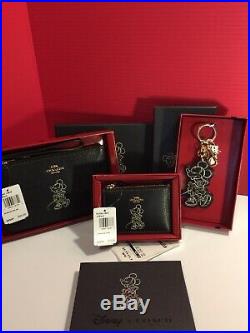 COACH DISNEY Minnie Mouse Wristlet & Minni ID Zip & Bag Charm Keychain NIB/NWT
